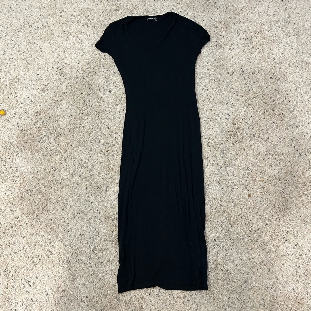 Popular 21 Plain Black Midi Short Sleeve Dress size S